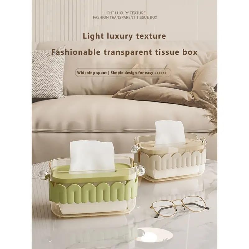 Swejos Rectangular Plastic Tissue Holder Set for Living Room, Bedroom Vanity, Study Desk, Bathroom, Kitchen, Dining Table - Modern Reusable Tissue Dispenser Box with Visible Tissue Level - Image 3