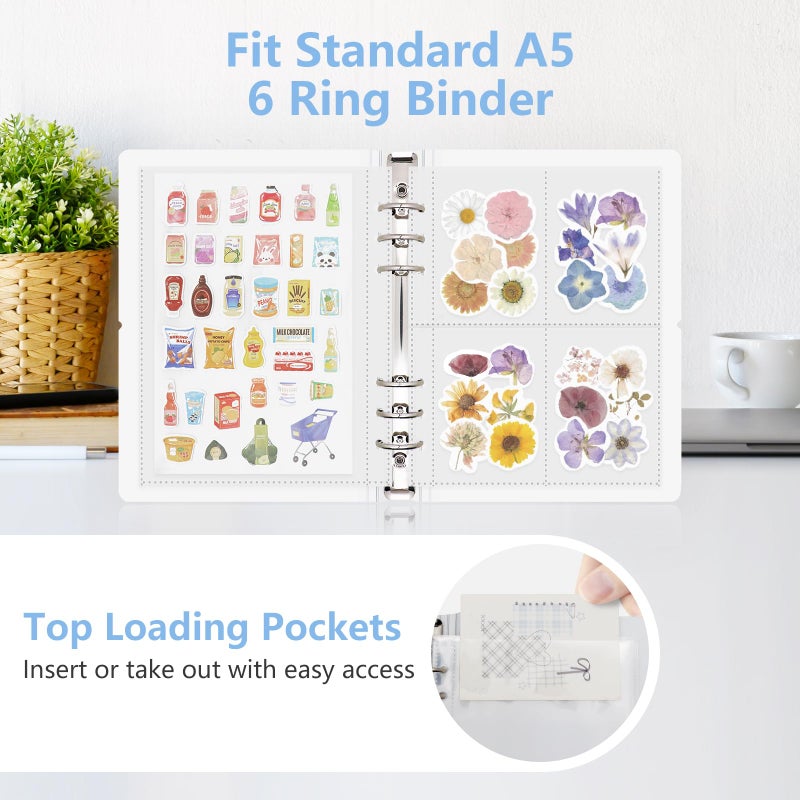 Dajino 30 Sheets Clear Binder Sleeves 1/2/4 Pocket Sheets Protectors Double Sided Plastic Sleeves for Photo Card Sticker Storage Organizer 6 Ring A5 Binder Inserts Refills Pocket Pages Set - Image 3