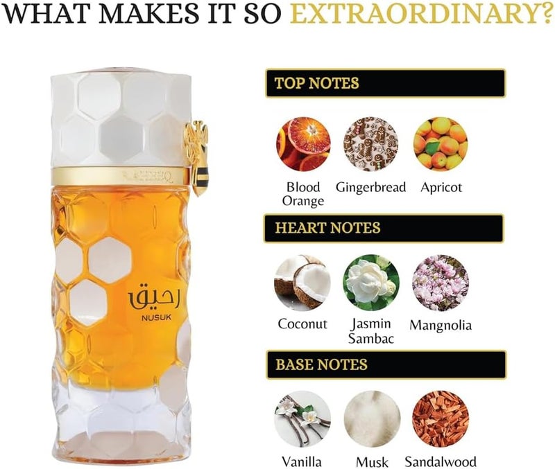 NUSUK Raheeq Perfume for Women - 100ml | Long Lasting Eau De Parfum | Citrus, Gourmand & Vanilla Notes | Sweet Luxury Fragrance - Image 5