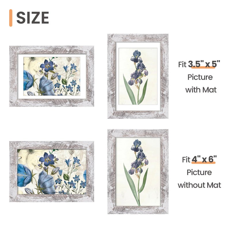 upsimples upsimples 4x6 Picture Frame  Display Pictures 3.5x5 with Mat or 4 x 6 Without  Wall Hanging Photo Frames  Rustic White  1 Pack - Image 3