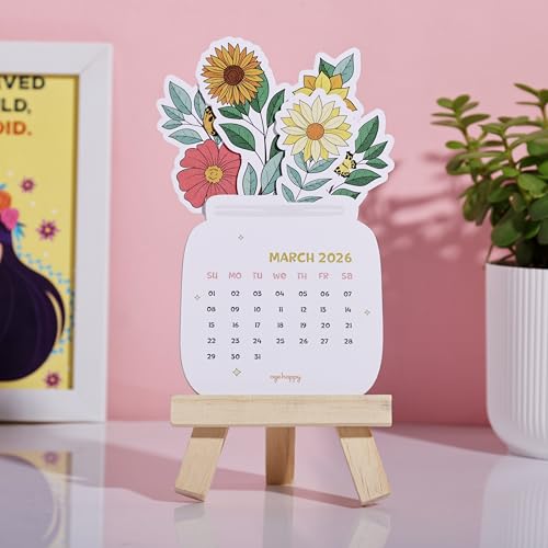 Oye Happy - Flower Bouquet Desk Calendar 2026 – Aesthetic Floral Monthly Easel Calendar for Office & Home Décor | Cute Mini Table Calendar | Spring-Theme Stationery Gift | 4.5 x 3.5 Inches - Image 3