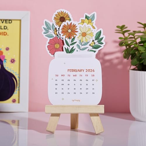 Oye Happy - Flower Bouquet Desk Calendar 2026 – Aesthetic Floral Monthly Easel Calendar for Office & Home Décor | Cute Mini Table Calendar | Spring-Theme Stationery Gift | 4.5 x 3.5 Inches - Image 2