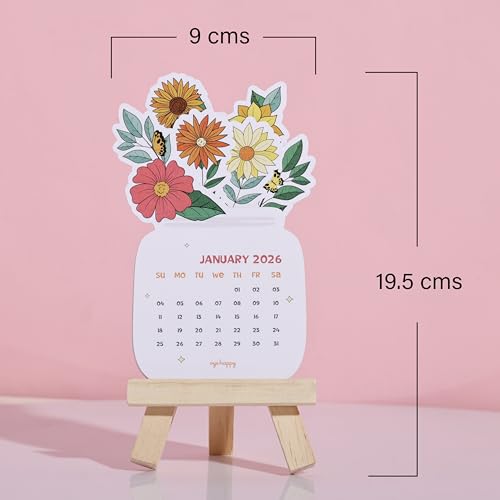 Oye Happy - Flower Bouquet Desk Calendar 2026 – Aesthetic Floral Monthly Easel Calendar for Office & Home Décor | Cute Mini Table Calendar | Spring-Theme Stationery Gift | 4.5 x 3.5 Inches - Image 4