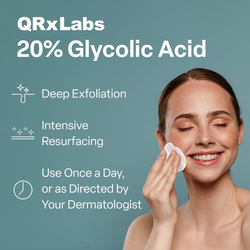 QRxLabs Glycolic Acid 20% Resurfacing Pads for Face & Body with Vitamins B5, C & E, Green Tea, Calendula, Allantoin - Exfoliates Surface Skin and Reduces Appearance of Fine Lines and Wrinkles - Peel Pads - Image 2