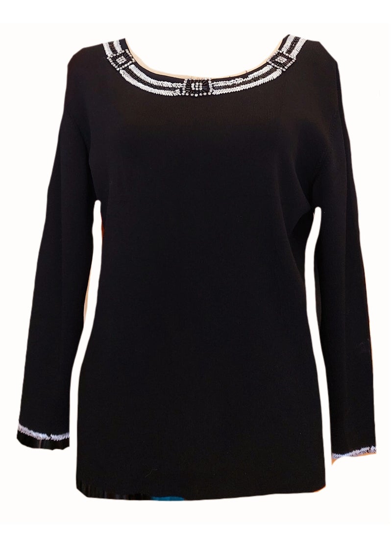 Women pullover with beads & rhinestones lycra - Image 1