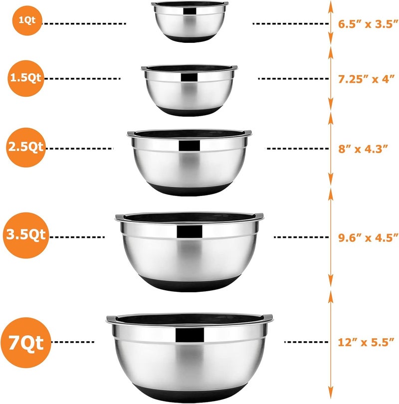 E-far مجموعة أوعية خلط من الفولاذ المقاوم للصدأ E-far مكونة من 22 قطعة - Image 2