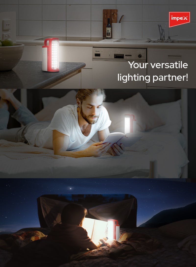 Impex Rechargeable LED Emergency Lantern / Emergency Light | 30 SMD LEDs | 550 Lumens | 4V 3000mAh Battery | 3 Light Modes | 80-Hour Runtime | Power Bank | Solar Charging | 3D Reflector | Unbreakable Glass | IL 698 - Red - Image 5