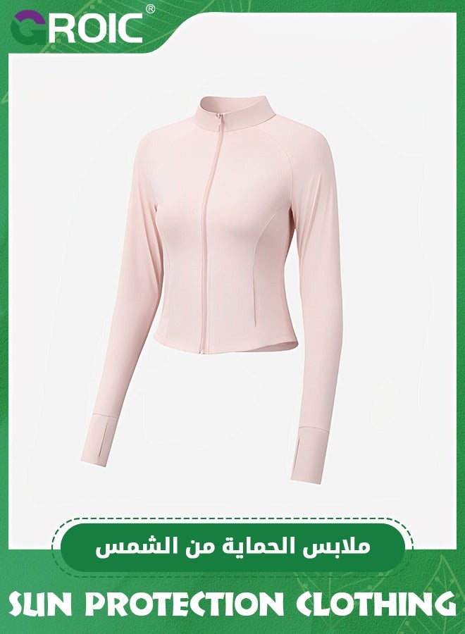 GROIC Women's UPF 50+ UV Sun Protection Clothing, Ice Silk Clothing Long Sleeve Breathable Stand Collar Slim Fit Athletic Hiking Shirts Lightweight Hoodie Zipper Outdoor Jacket  - Image 2