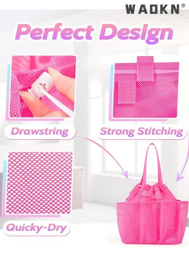 WAOKN Mesh Shower Caddy Portable with Drawstring, Dorm Room Essentials for College Students Girls, Large Shower Bag for Camping,Swimming,Gym,Travel,Bathroom,Mesh breathable travel storage bag,25*25*28cm,Pink. - Image 5