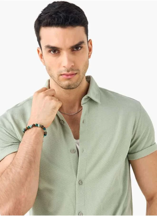 Iconic Iconic Textured Shirt with Short Sleeves and Button Closure
