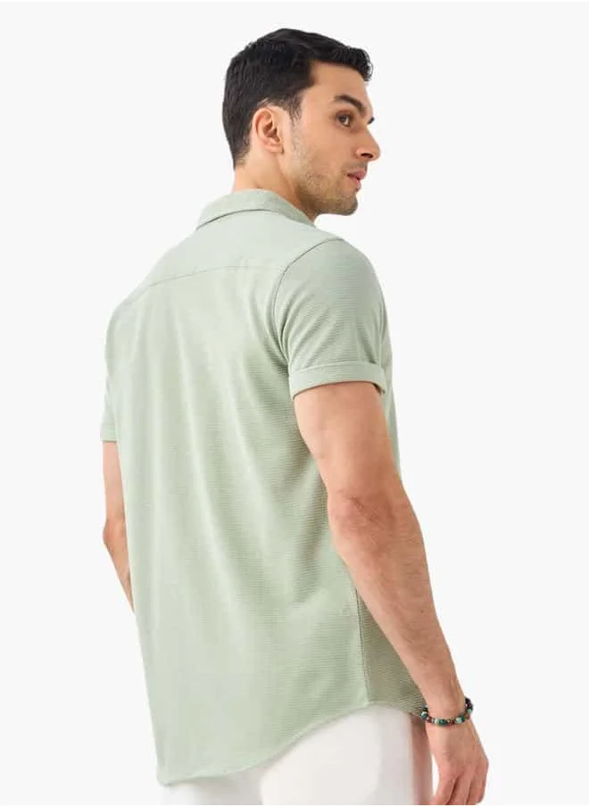 Iconic Iconic Textured Shirt with Short Sleeves and Button Closure