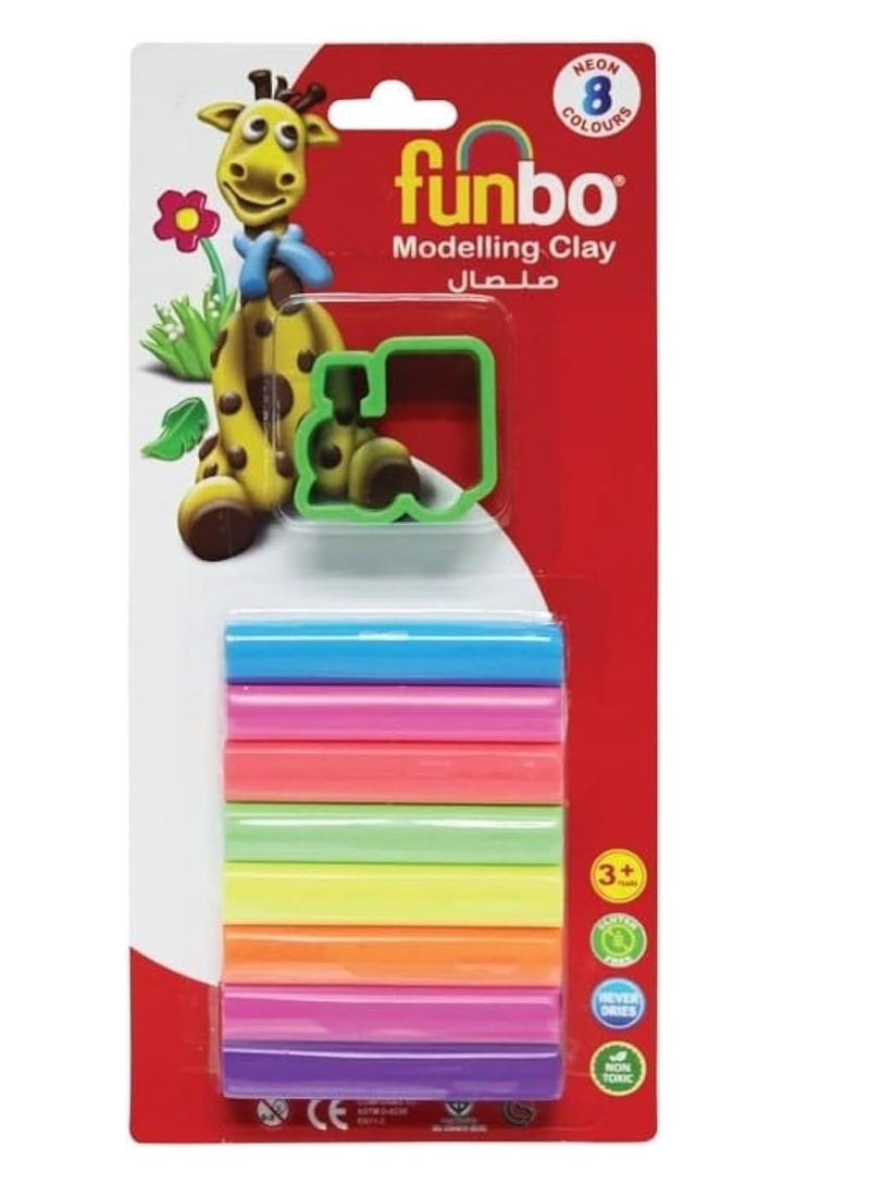 Funbo Modelling Clay 8 Neon Colors Set with Mould, 100 g