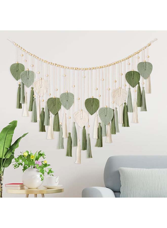 انتيكيانو ريشة مكرمية للتعليق على الحائط بتصميم اوراق شجر بوهو مصنوع يدويا أخضر - Image 1