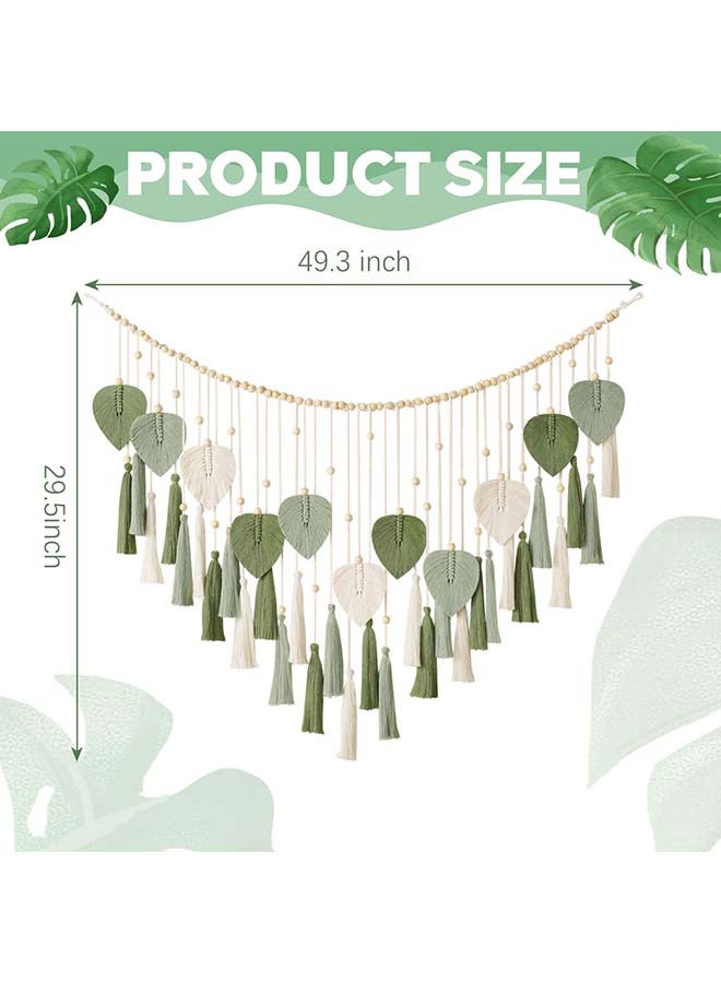 انتيكيانو ريشة مكرمية للتعليق على الحائط بتصميم اوراق شجر بوهو مصنوع يدويا أخضر - Image 2