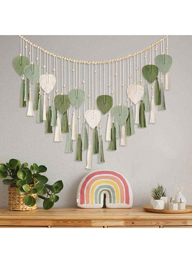 انتيكيانو ريشة مكرمية للتعليق على الحائط بتصميم اوراق شجر بوهو مصنوع يدويا أخضر - Image 4