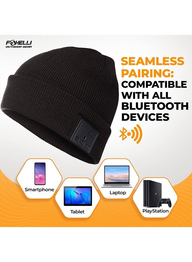 Foxelli Bluetooth Beanie – Wireless Beanie Hat with Headphones for Men & Women Black - Image 5