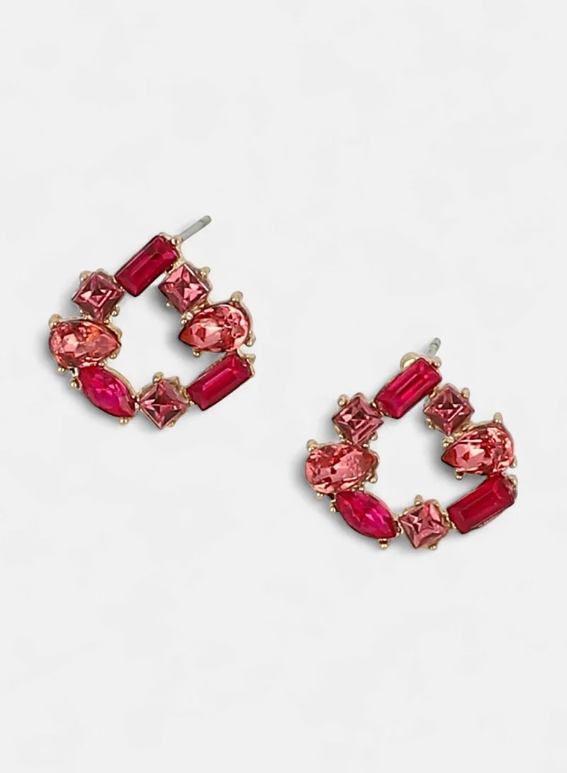 SOHI SOHI Women The Crystal-Teardrop Stud Earrings | Fuchsia Pink Colour | One-Size | Artificial Stone Alloy Material | Push Back Closure | Earrings For Casual & Evening Wear