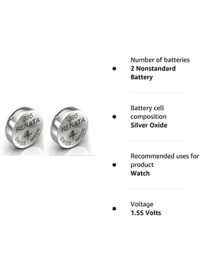 Renata Pack of 2 Silver Oxide 1.55V Watch Battery 395 SR927SW - Swiss Made Zero Mercury Button Cells - Image 3