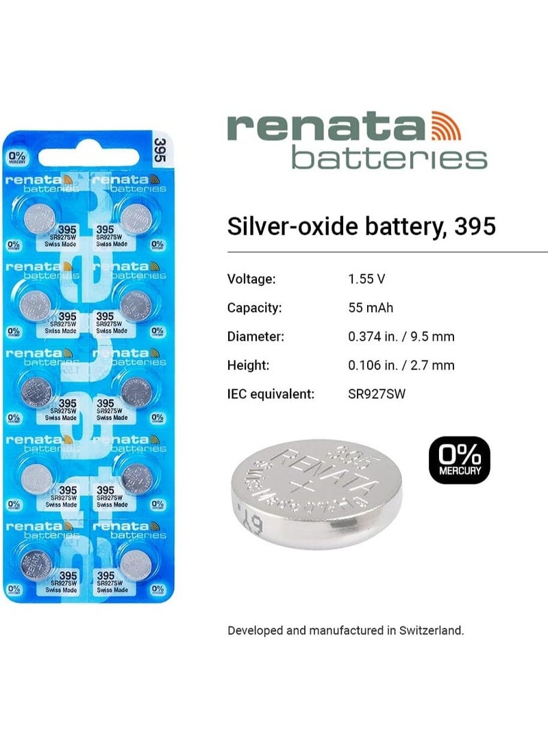 Renata Pack of 2 Silver Oxide 1.55V Watch Battery 395 SR927SW - Swiss Made Zero Mercury Button Cells - Image 2