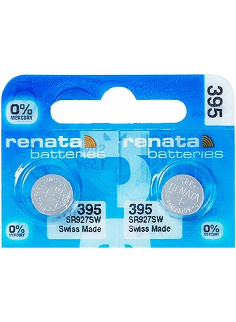 Renata Pack of 2 Silver Oxide 1.55V Watch Battery 395 SR927SW - Swiss Made Zero Mercury Button Cells - Image 1