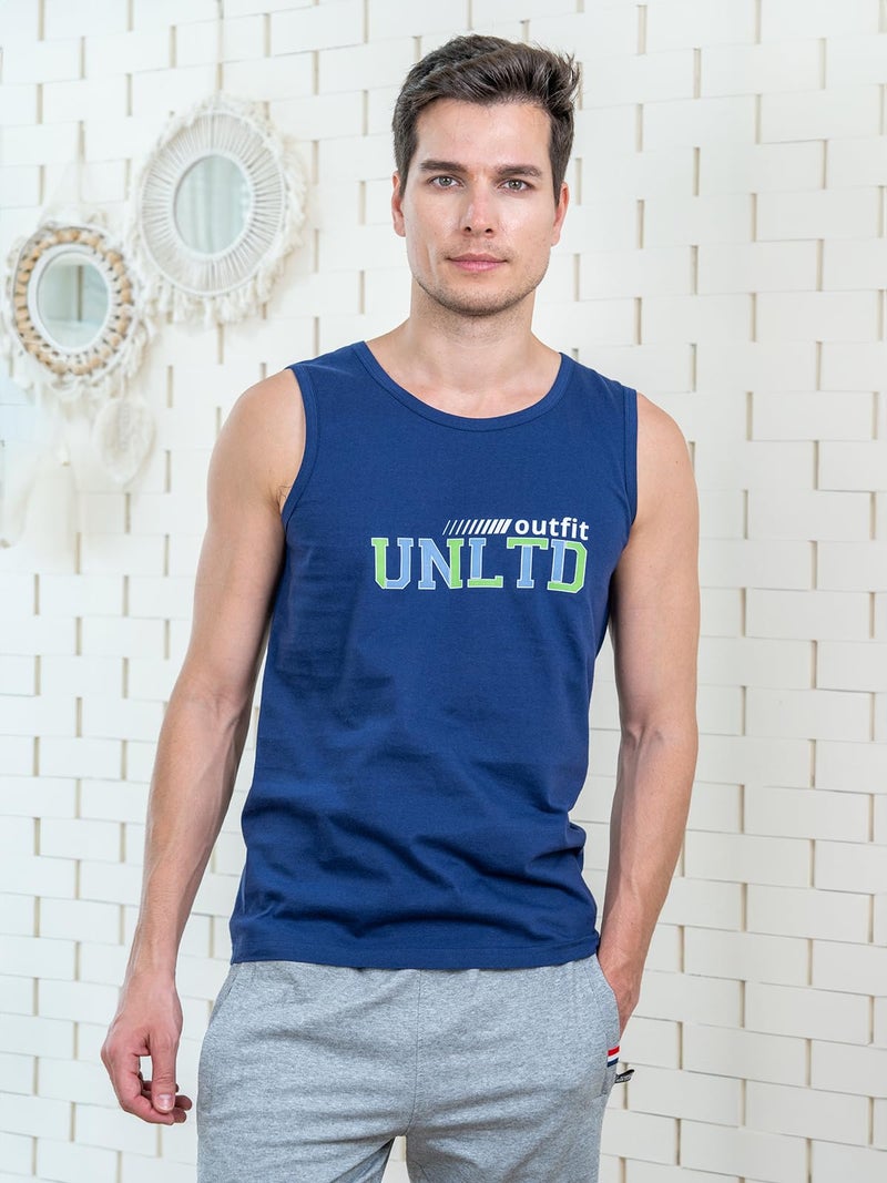 Lux Cozi Airforce Blue Printed Cotton Round Neck Gym Tank Top for Men (Size: XX-Large) - Image 3