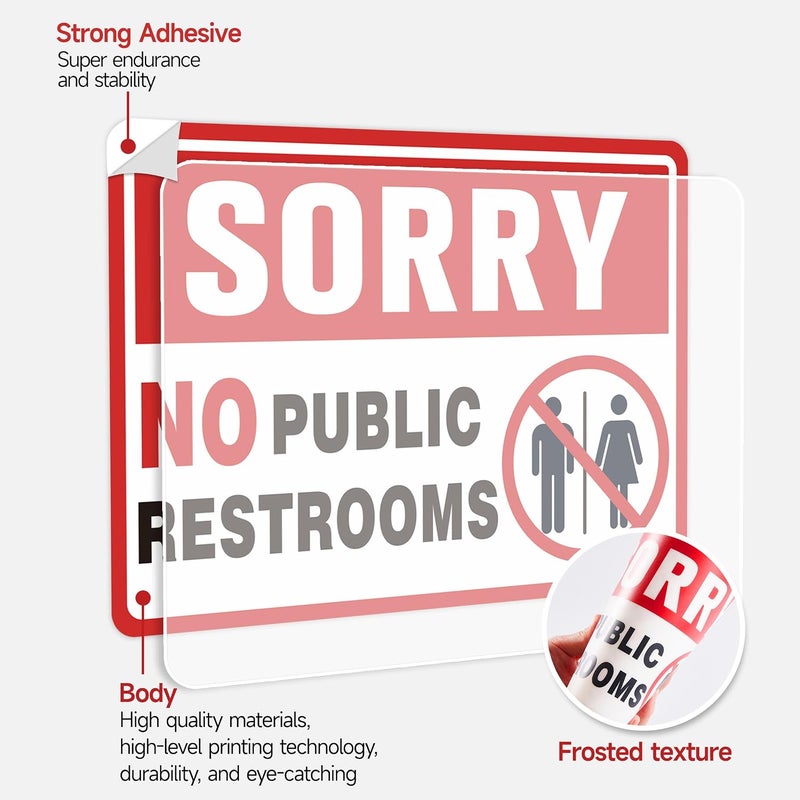 LUHIMO 2PCS No Public Restroom Signs for Business, Self Adhesive Weatherproof Vinyl Sorry No Public Bathroom Sign Sticker for Office Home Window Door - Image 3
