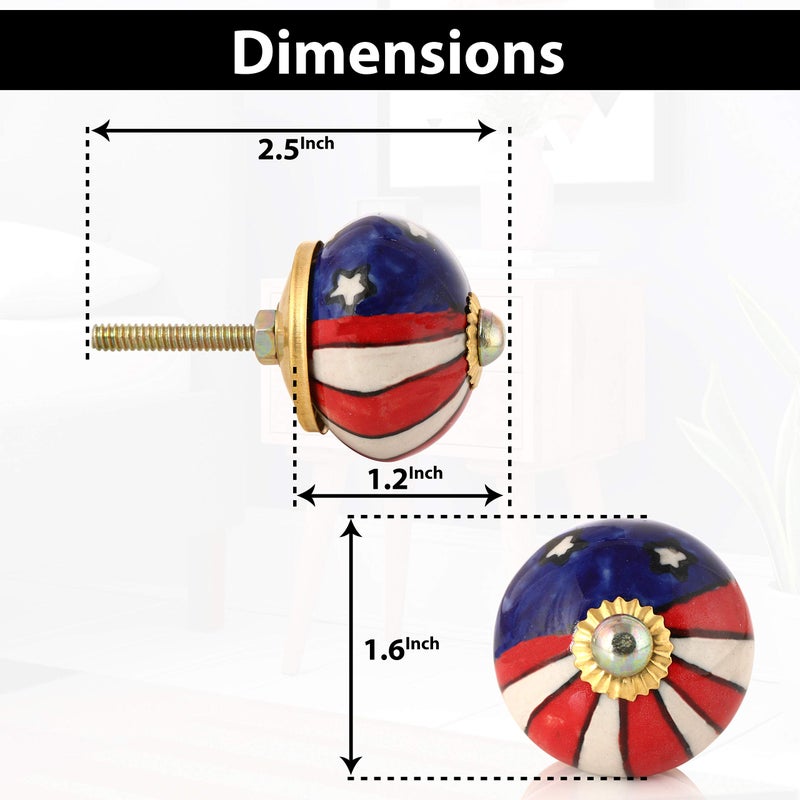 FOLK CRAFT Drawer Knobs - Pack of 12 - Indian Countryside Colorful Assorted Ceramic Drawer Pull Handle Kitchen Cabinet Cupboard Wardrobe Knob Boho Room Interior Decor - Multicolor - Image 3