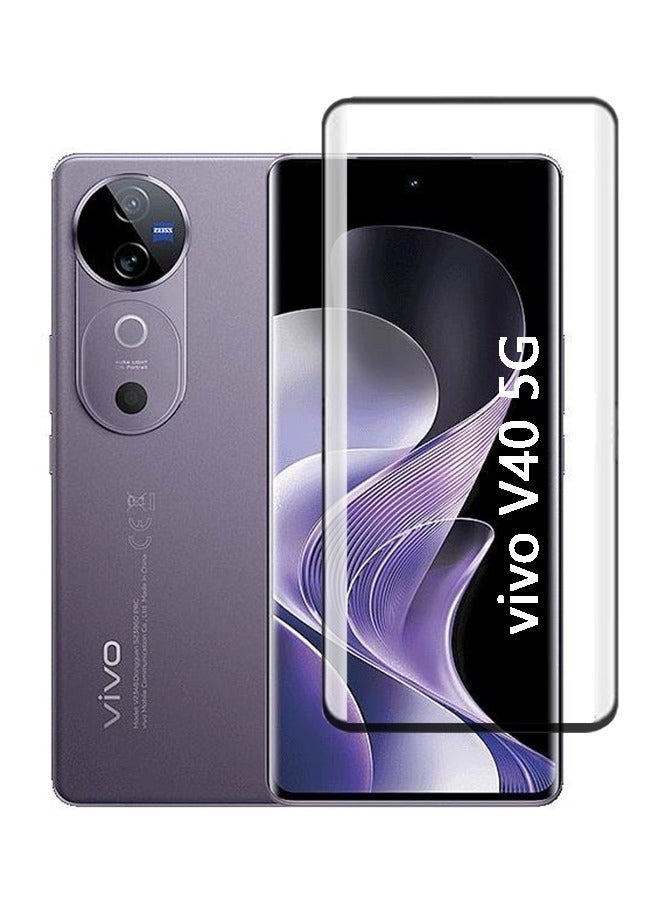 حماية شاشة لجهاز vivo V40 5G زجاج مقسى، حواف منحنية 3D صلابة 9H عالية الوضوح مقاومة للخدوش خالية من الفقاعات مضادة لبصمات الأصابع، تركيب سهل - Image 1