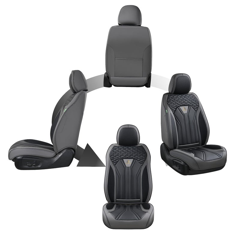 FLORICH Seat Covers for Cars, Waterproof Seat Covers, Leather Car Seat Covers 2 Pack, Universal Seat Cushion Protector for Most Cars Trucks SUV-Gray&Black - Image 3