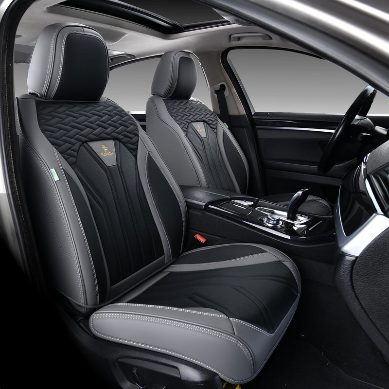 FLORICH Seat Covers for Cars, Waterproof Seat Covers, Leather Car Seat Covers 2 Pack, Universal Seat Cushion Protector for Most Cars Trucks SUV-Gray&Black - Image 1