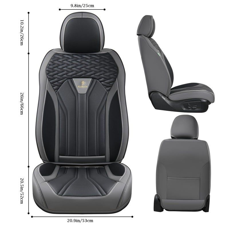 FLORICH Seat Covers for Cars, Waterproof Seat Covers, Leather Car Seat Covers 2 Pack, Universal Seat Cushion Protector for Most Cars Trucks SUV-Gray&Black - Image 2
