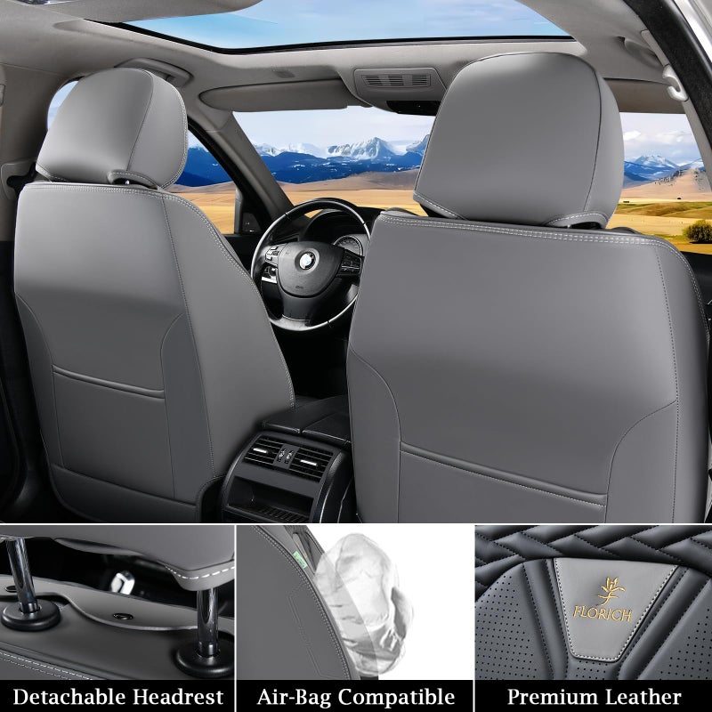FLORICH Seat Covers for Cars, Waterproof Seat Covers, Leather Car Seat Covers 2 Pack, Universal Seat Cushion Protector for Most Cars Trucks SUV-Gray&Black - Image 4
