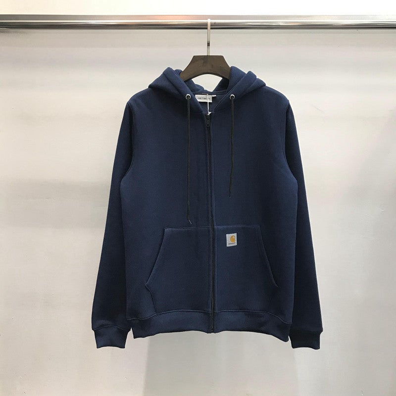 Zip-Up Hooded Sweatshirt with Embroidered Patch, Thick Cotton, Unisex Casual Fit - Image 1