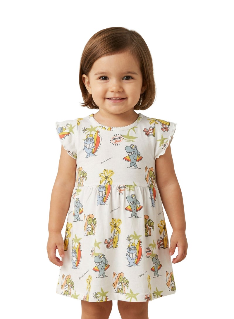 AIKO Infant Girls Beach Print Cotton Dress - Image 1
