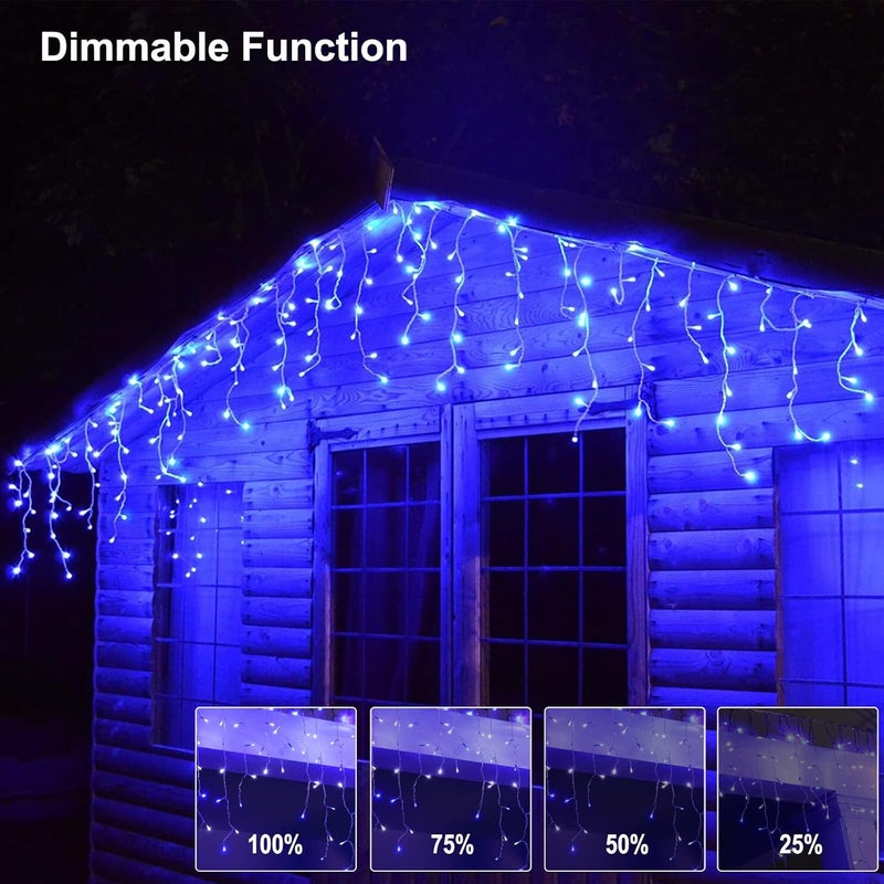 Brightown Icicle Outdoor Christmas Lights 40Ft 432 LED With 81 Drops Dimmable Twinkle Fairy With Remote and Timer for House Holiday Decorations Blue and White - Image 3
