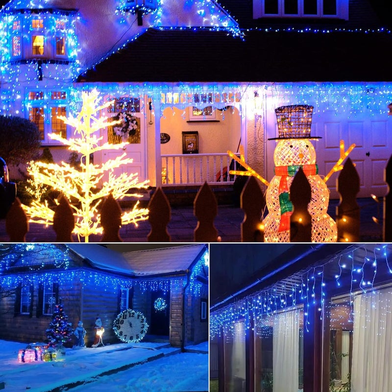 Brightown Icicle Outdoor Christmas Lights 40Ft 432 LED With 81 Drops Dimmable Twinkle Fairy With Remote and Timer for House Holiday Decorations Blue and White - Image 2