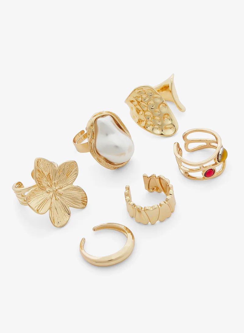 جينجر 6PK Mixed Textured Gold Rings