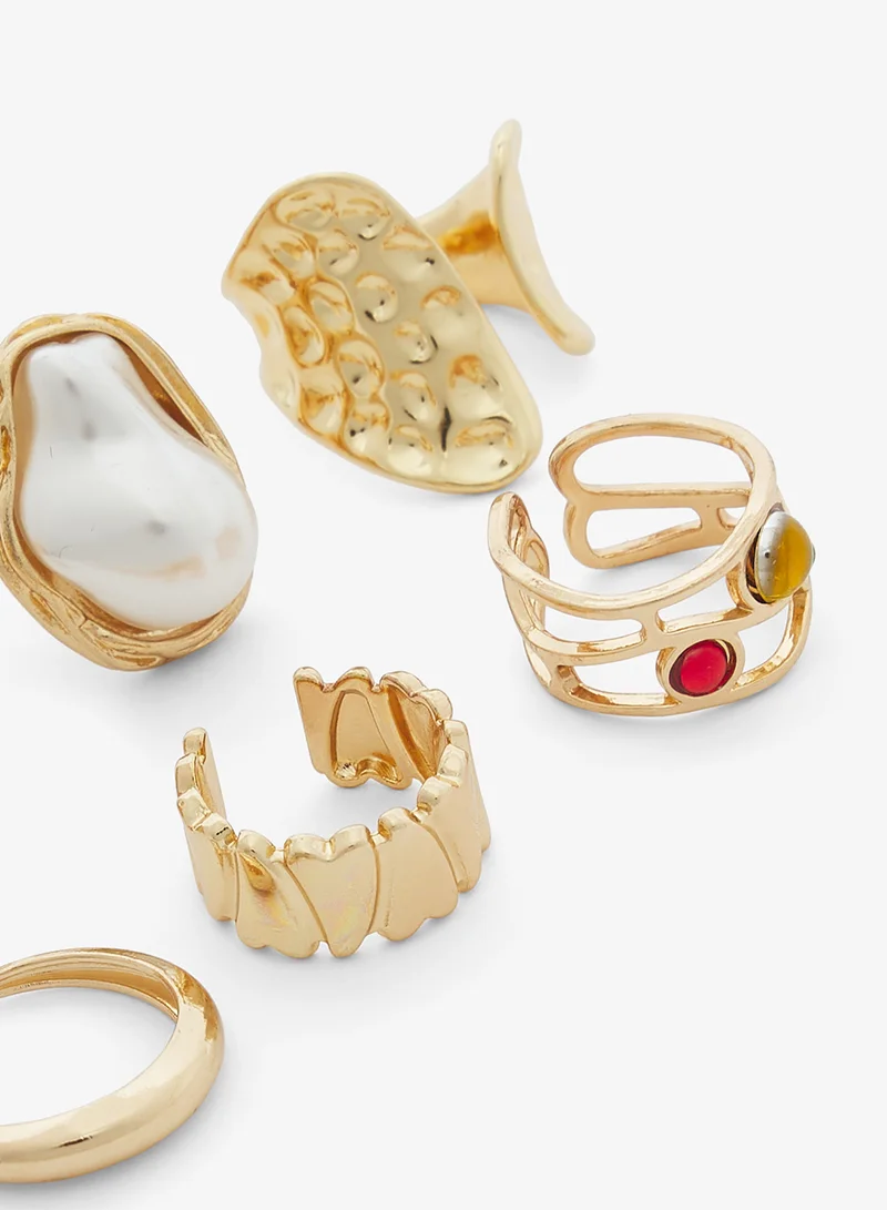 جينجر 6PK Mixed Textured Gold Rings