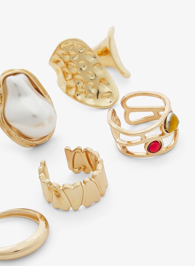 Ginger 6PK Mixed Textured Gold Rings - Image 2