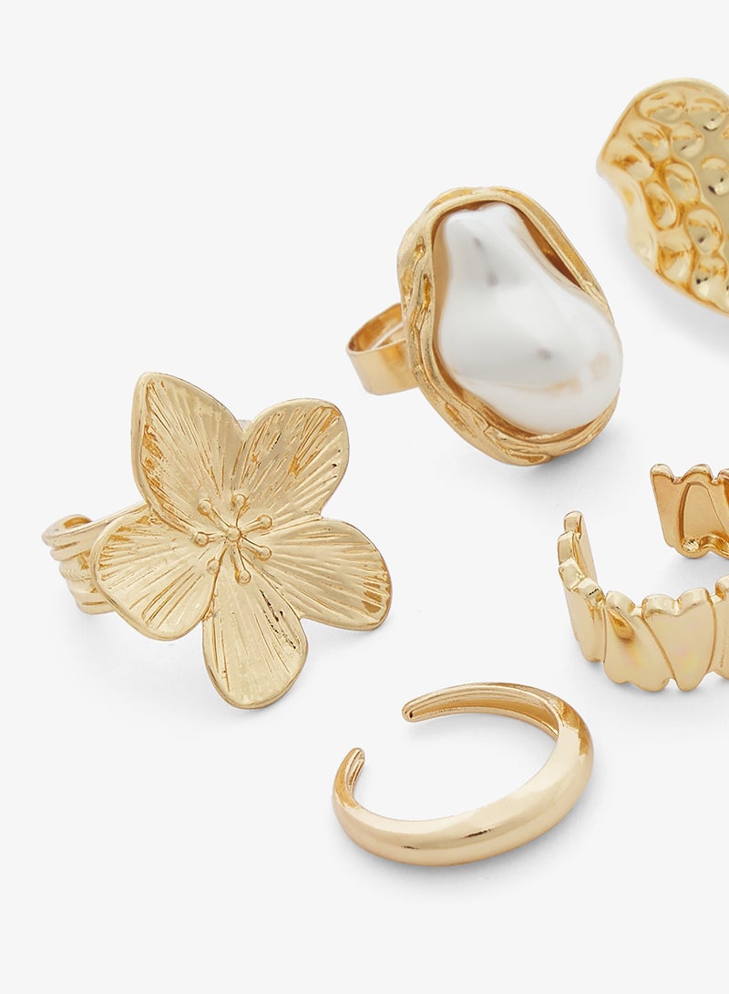 Ginger 6PK Mixed Textured Gold Rings - Image 3