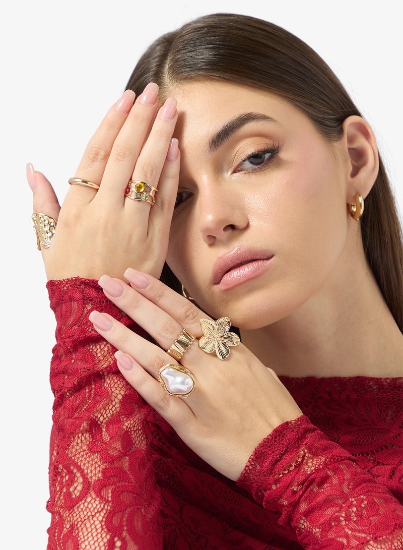 Ginger 6PK Mixed Textured Gold Rings - Image 4