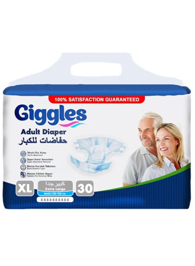 Giggles Adult Diaper, XL (Extra Large) Size, 30 Count Turkish Made Diaper with Extra Dryness Layer and Wetness Indicator - Image 1