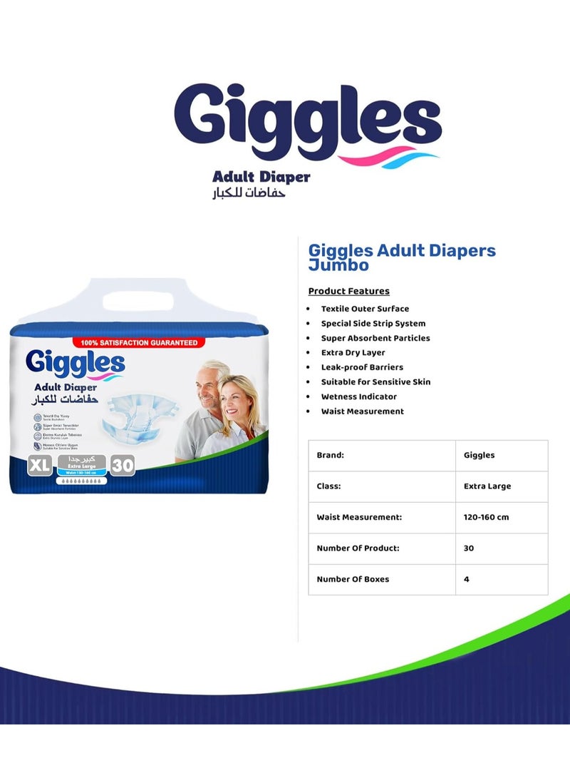 Giggles Adult Diaper, XL (Extra Large) Size, 30 Count Turkish Made Diaper with Extra Dryness Layer and Wetness Indicator - Image 5