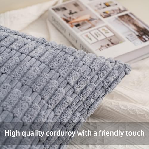Aegero Pack of 2 Corduroy Decorative Throw Pillow Covers 18x18 InchSoft Boho Striped Pillow Covers Modern Farmhouse Home Decor for Sofa Living Room Couch BedLight Grey - Image 3