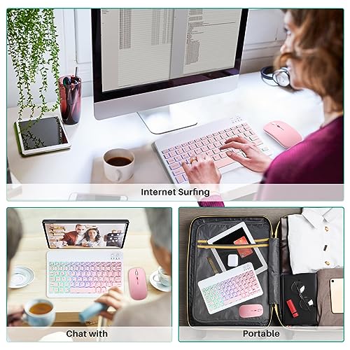 Guiheng Bluetooth Keyboard and Mouse Combo for iPad - Rechargeable Wireless Keyboard & Mouse with 7-Color Backlit Compatible with iPad 9th/8th Gen, iPad Pro/Air/Mini, iPhone14/13/12 Pro,(10 inch Pink) - Image 2