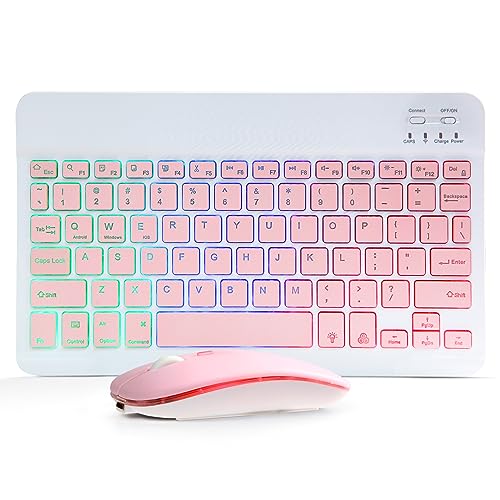 Guiheng Bluetooth Keyboard and Mouse Combo for iPad - Rechargeable Wireless Keyboard & Mouse with 7-Color Backlit Compatible with iPad 9th/8th Gen, iPad Pro/Air/Mini, iPhone14/13/12 Pro,(10 inch Pink) - Image 1