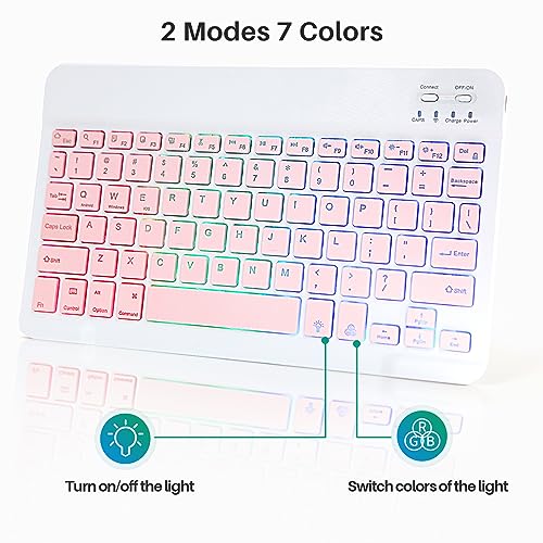 Guiheng Bluetooth Keyboard and Mouse Combo for iPad - Rechargeable Wireless Keyboard & Mouse with 7-Color Backlit Compatible with iPad 9th/8th Gen, iPad Pro/Air/Mini, iPhone14/13/12 Pro,(10 inch Pink) - Image 5