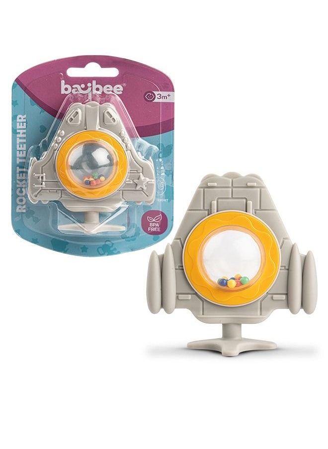 BAYBEE - Rocket Silicone Teether, BPA Free 6 To 12 Months- Grey - Image 1
