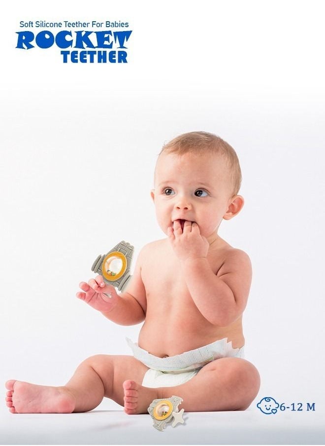 BAYBEE - Rocket Silicone Teether, BPA Free 6 To 12 Months- Grey - Image 1