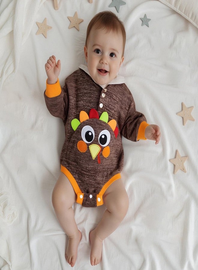 Socutebabe Toddler Baby Thanksgiving Outfit Turkey Long Sleeve Sweatshirt My First Thanksgiving Boy Outfit Fall Hoodie Clothes (ROMPER-Coffee, 0-3 Months) - Image 5